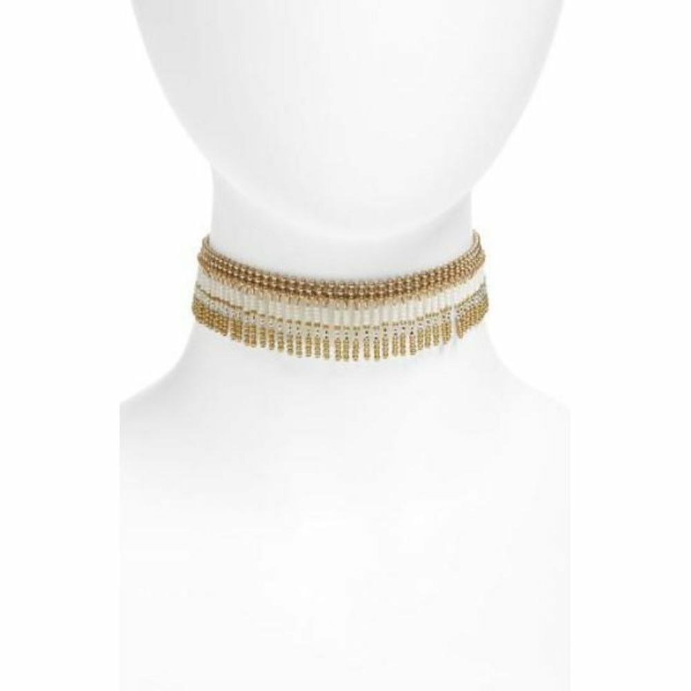 Nordstrom Treasure and Bond Sead Bead Fringe Choker Necklace NWT 89 White Gold